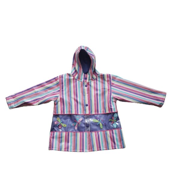 Clockwise Kids Multicolor Vertical Stripes Butterflies Print Raincoat Size 3T - Picture 2 of 10